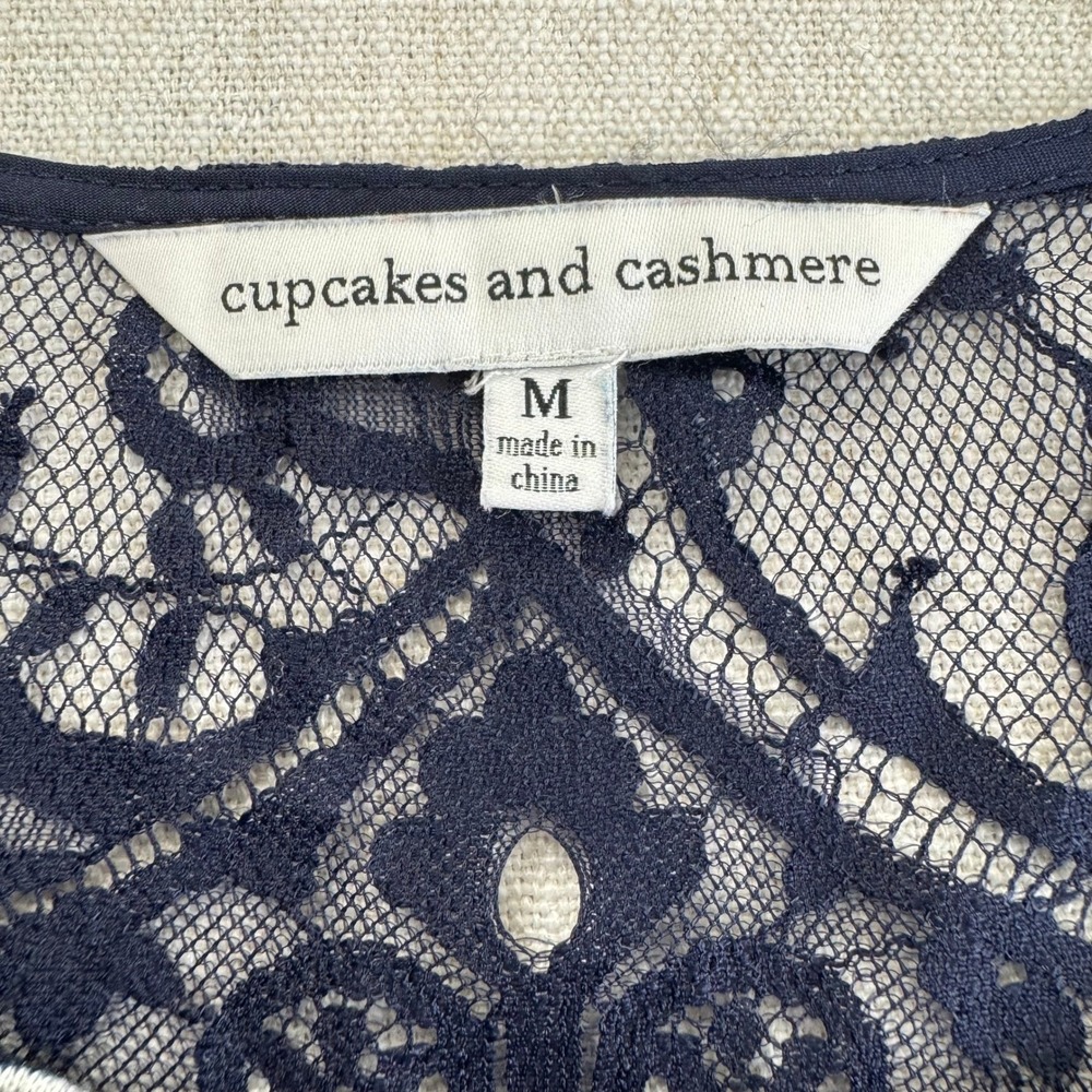 Cupcakes and Cashmere Navy White Striped Lace Back Tank Top Womens Size Medium - Picture 9 of 16